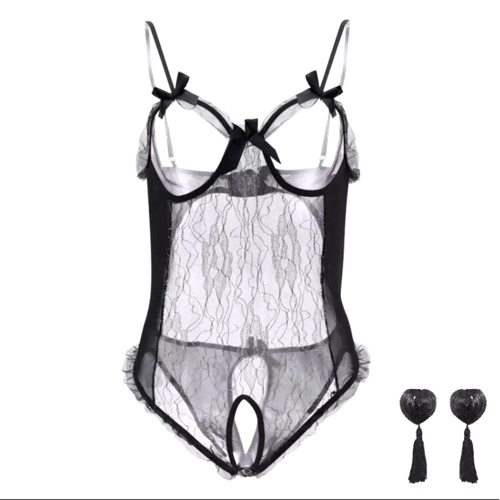 🔥Sexy Plus Black & Silver Lingerie